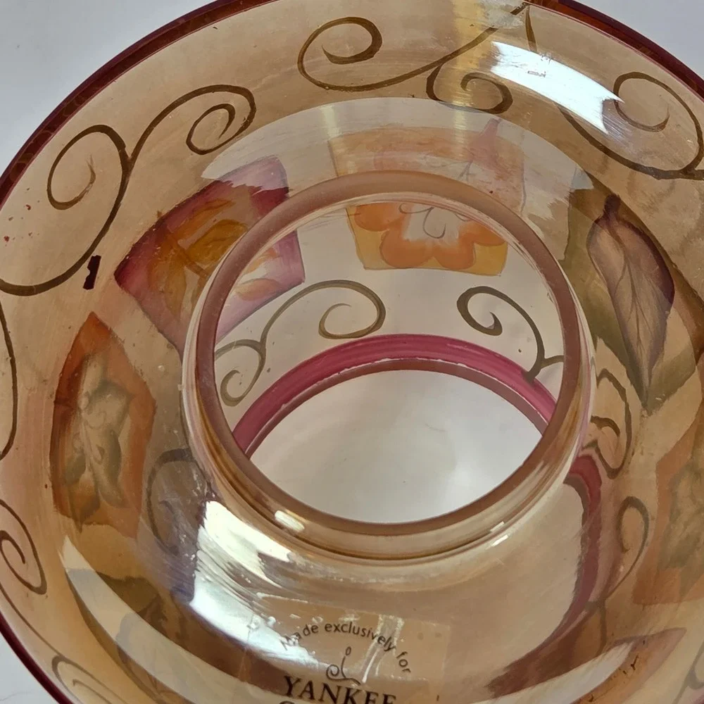 Yankee Candle Noelle Dahlen Fall Leaves Glass Jar Topper Shade Amber Orange Red